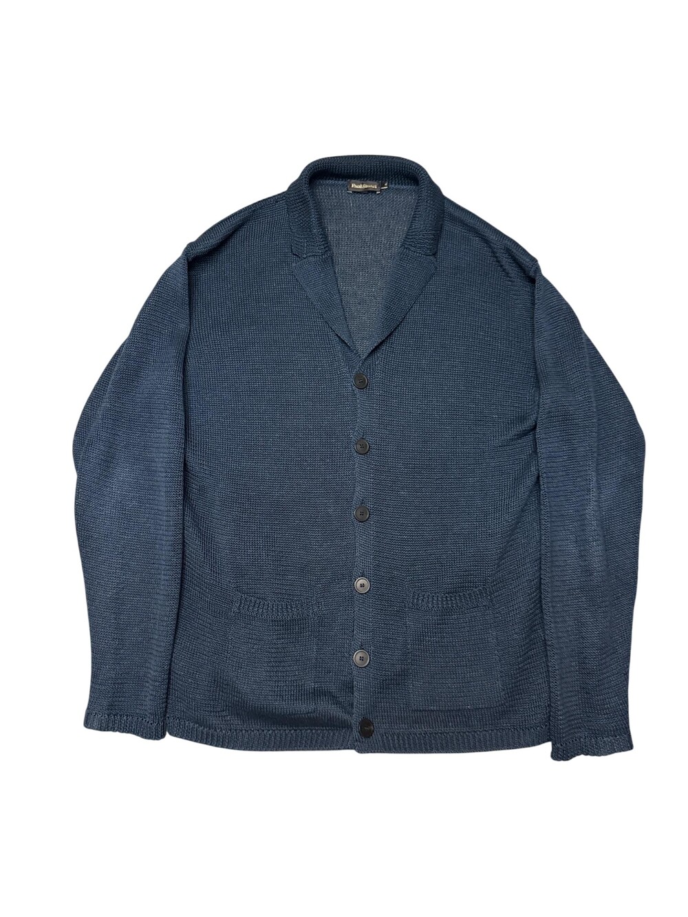 Paul Stuart Cardigan Sweater Mens XL Blue Linen Knit Lightweight Made In Ireland